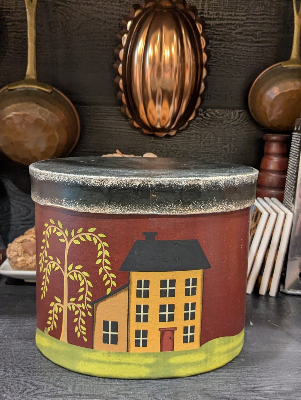 Primitive Folk Art Paper Mache Nesting Boxes Set of 3 Shaker House Willow Tree - Picture 3 of 13